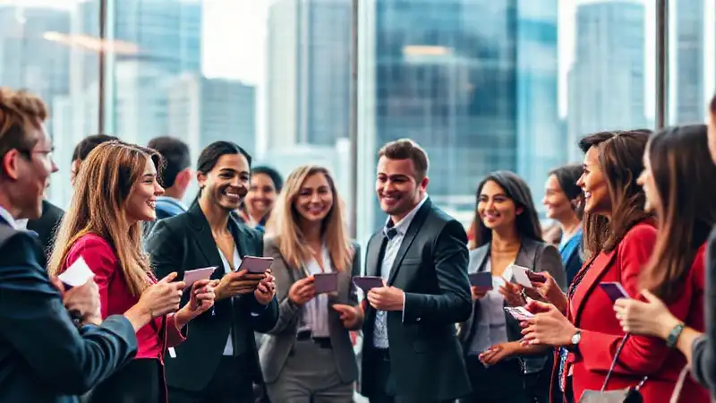 Evento de networking profesional con intercambio de tarjetas