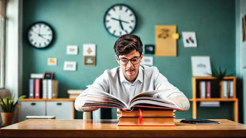Estudiante estudia en oficina moderna y organizada