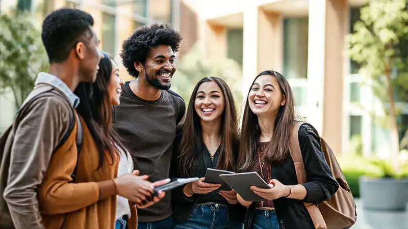 Estudiantes colaborando en un entorno universitario