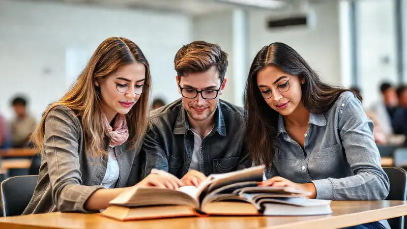 Estudiantes estudiando y trabajando en equipo
