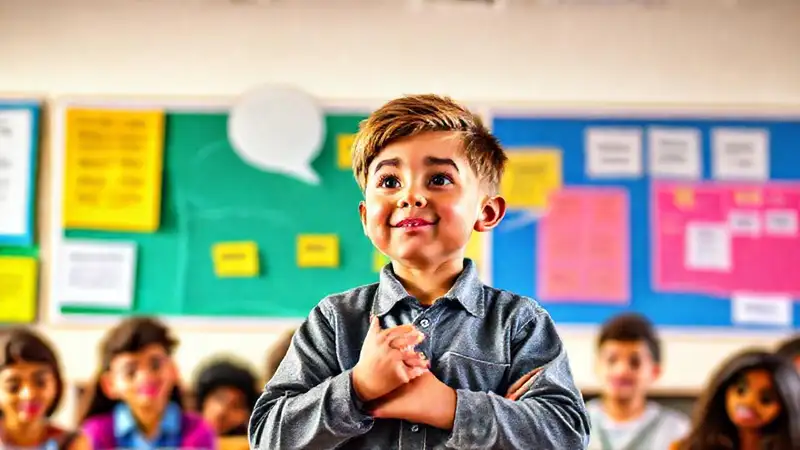 Estudiante presenta con confianza ante sus compañeros