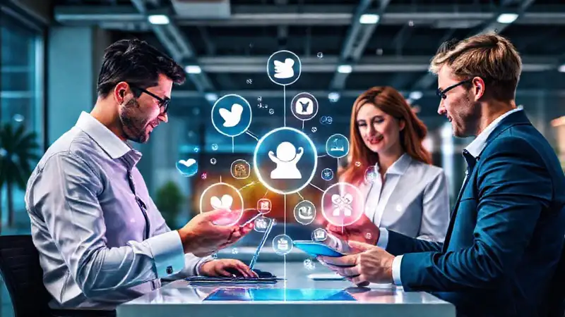 Comunicación digital y colaboración en oficina moderna