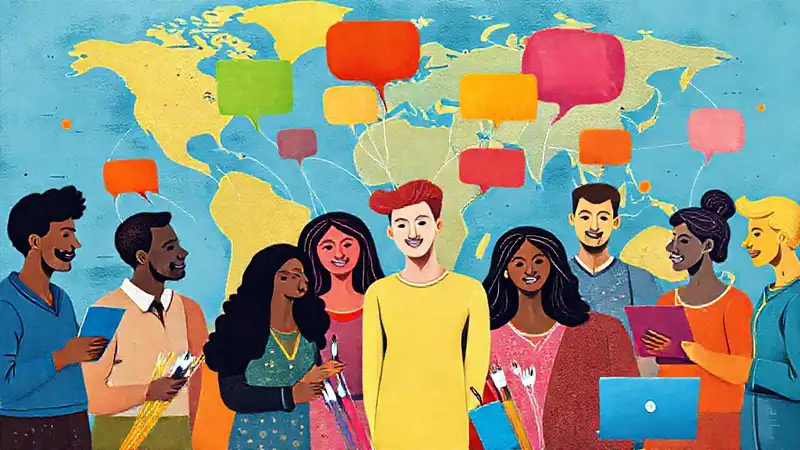 Grupo diverso colaborando con comunicación creativa