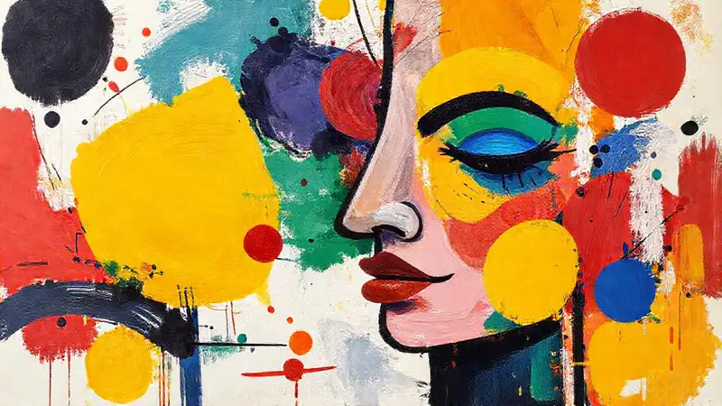 Arte abstracto vibrante y expresivo con símbolos culturales