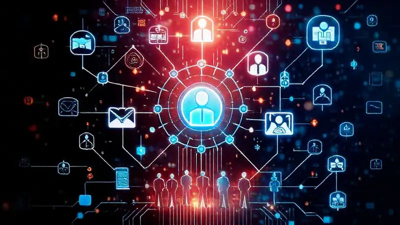 Iconos digitales modernos en red empresarial futurista