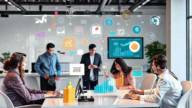Iconos de marketing digital en un espacio moderno