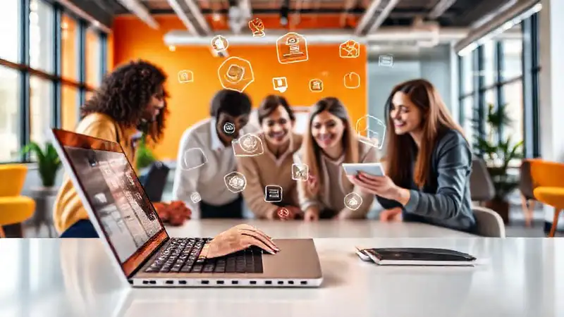 Equipo creativo en oficina moderna y vibrante