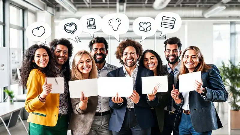 Equipo diverso motivado en oficina moderna