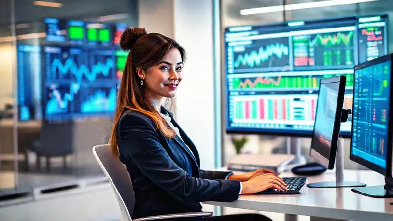 Mujer de negocios en oficina moderna digital