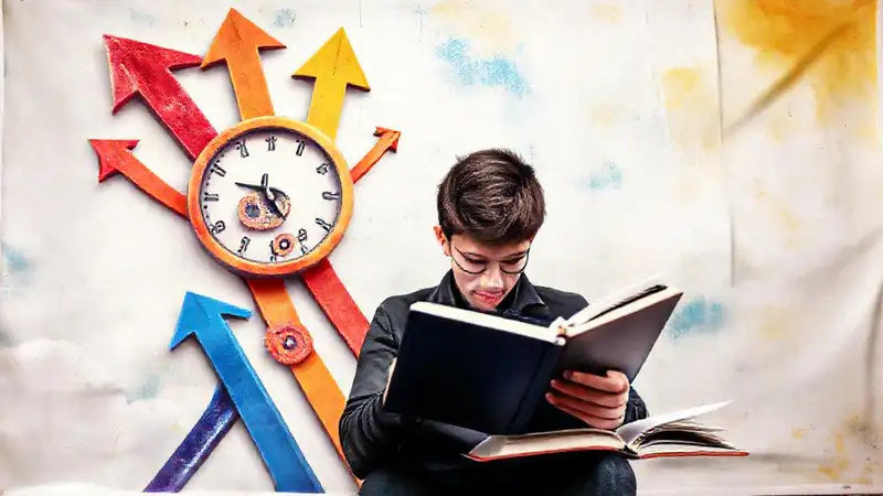 Estudio motivado con herramientas y colores vibrantes