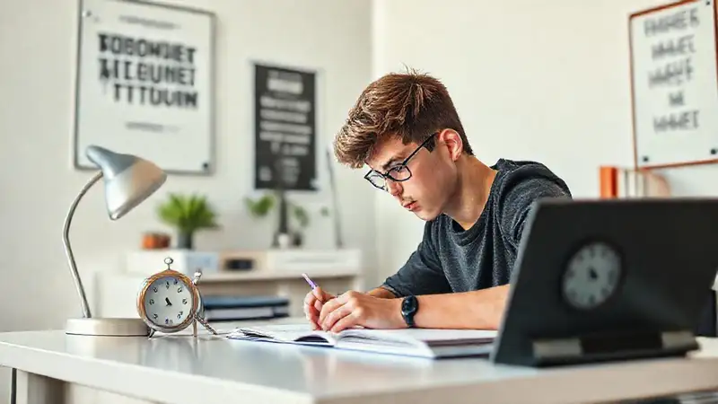 Estudiante motivado estudia en un espacio ordenado