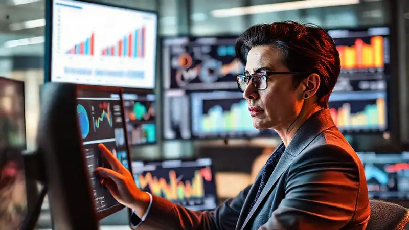 Profesional analiza datos en oficina moderna