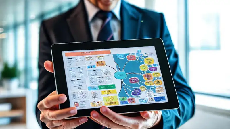 Investigador legal revisa esquemas en tablet digital