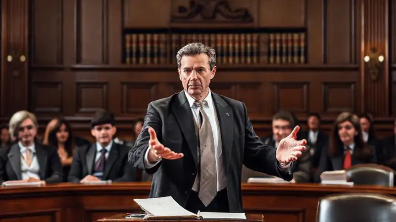 Abogado apasionado en tribunal elegante y atento