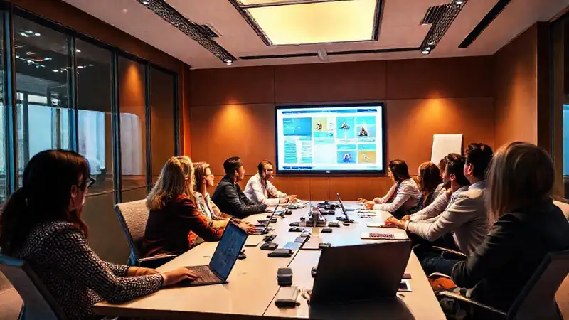 Reunión profesional moderna con colaboración activa