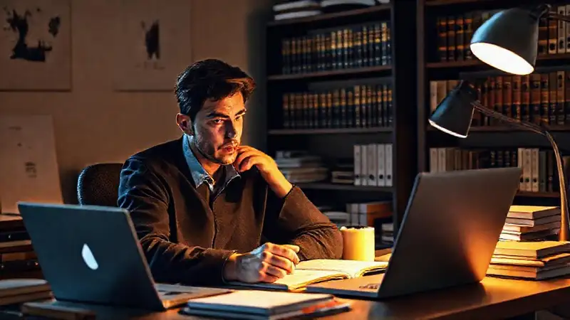 Estudiante concentrado en su estudio legal