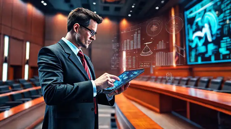 Juez digital con tecnología moderna y hologramas