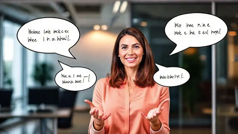 Mujer profesional presenta con confianza y claridad