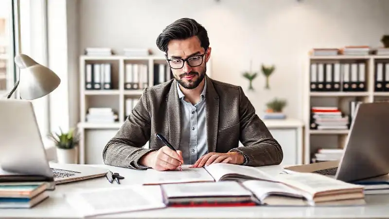 Escritor profesional enfocado en un entorno ordenado
