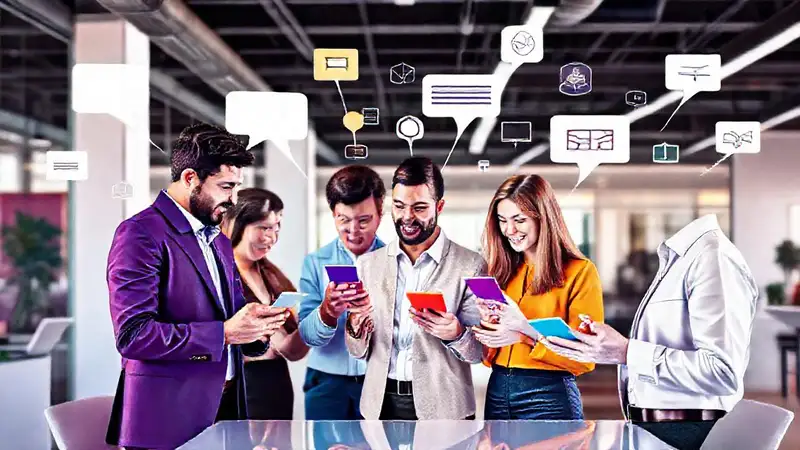 Comunicación digital en oficina moderna y colaborativa