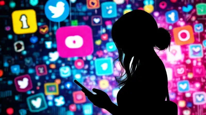 Mujer conectada con redes y energía digital