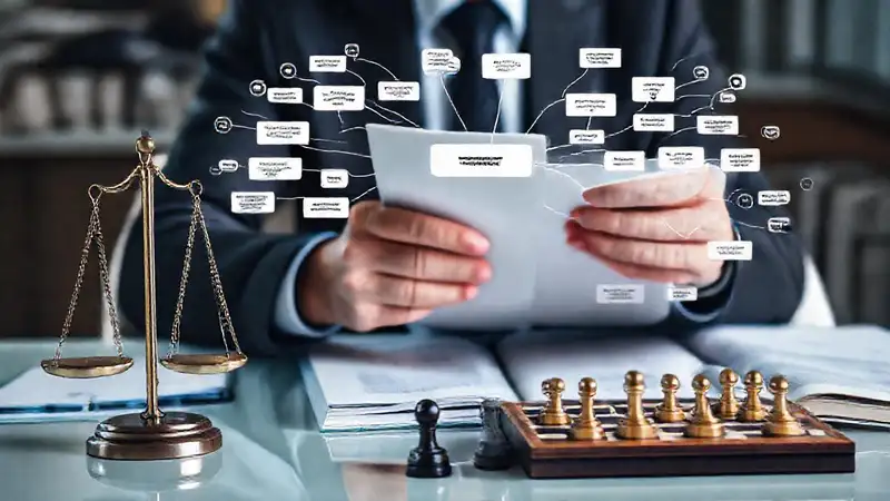 Persona analizando documentos legales y estrategias