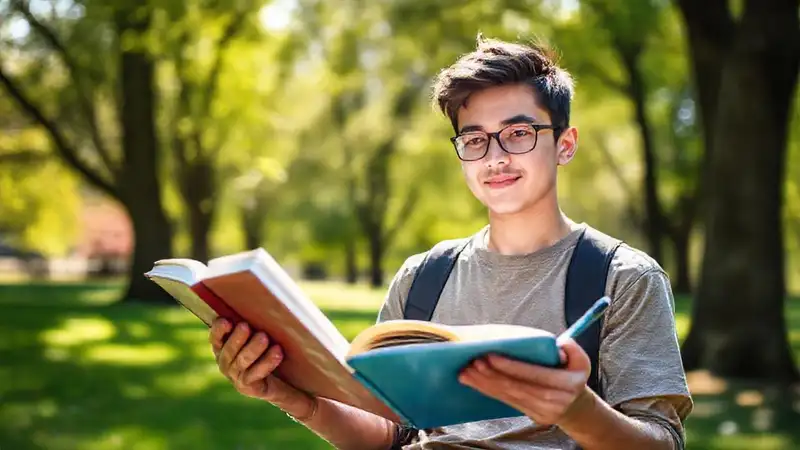 Estudiante estudiando en parque con tranquilidad