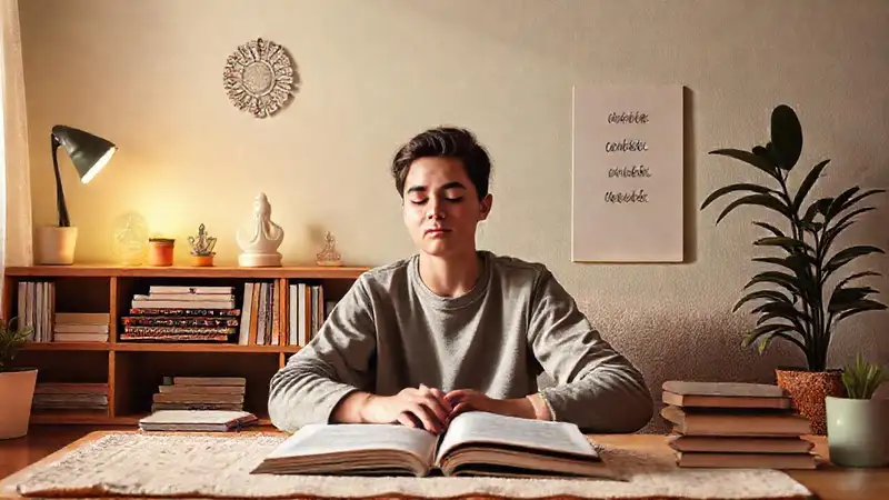 Estudiante tranquilo en ambiente calmado y organizado