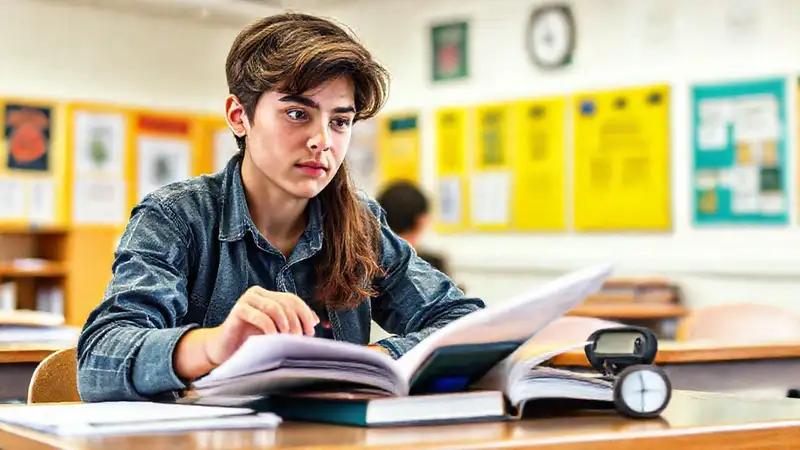 Estudiante estudiando en un aula organizado