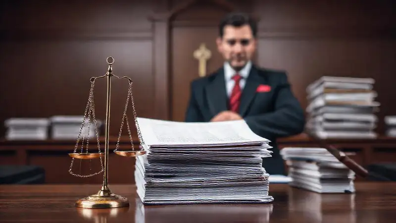 Documentos legales y símbolo de justicia