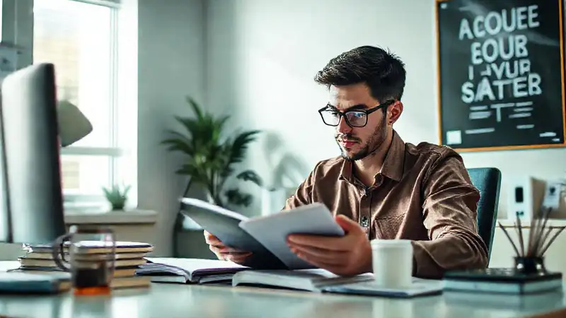 Estudiante estudia con libros y calculadora