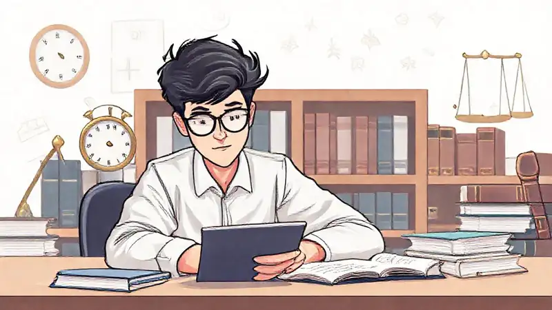 Estudiante estudiando con libros y reloj