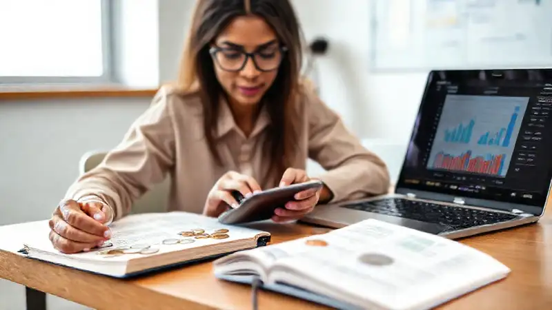 Estudiante estudia presupuesto con calculadora y laptop