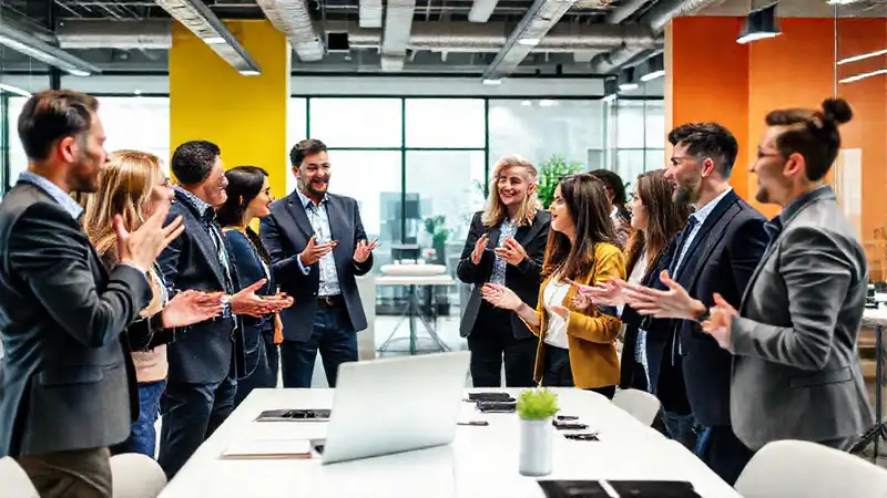 Profesionales diversos colaboran en oficina moderna y dinámica