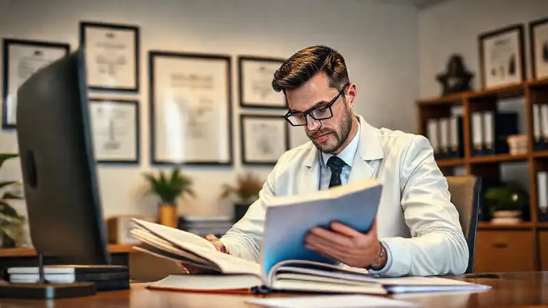 Abogado motivado estudiando en oficina moderna