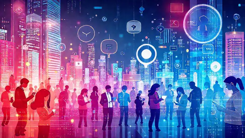 Conectividad tecnológica y diversidad en un entorno futurista