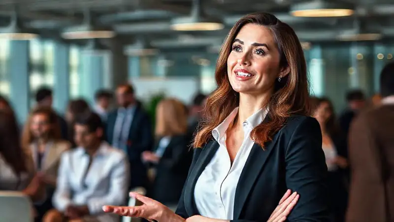 Mujer profesional confident en evento de networking
