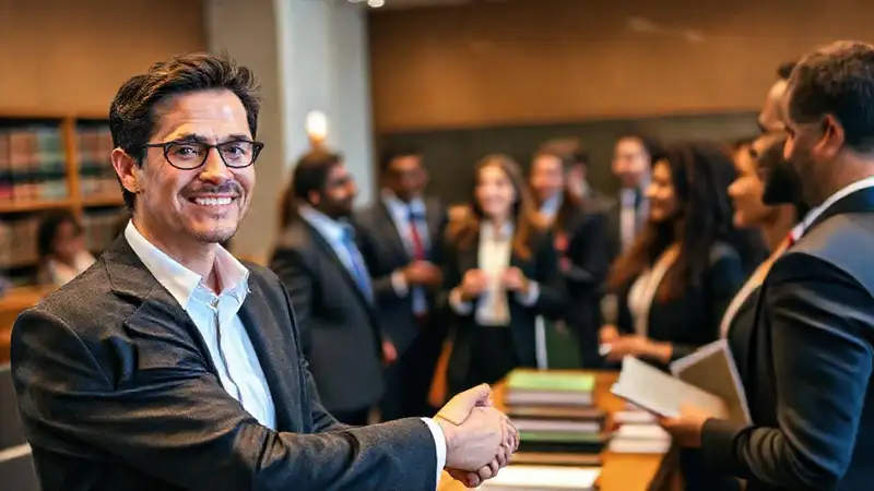 Abogado confiado en evento profesional y networking