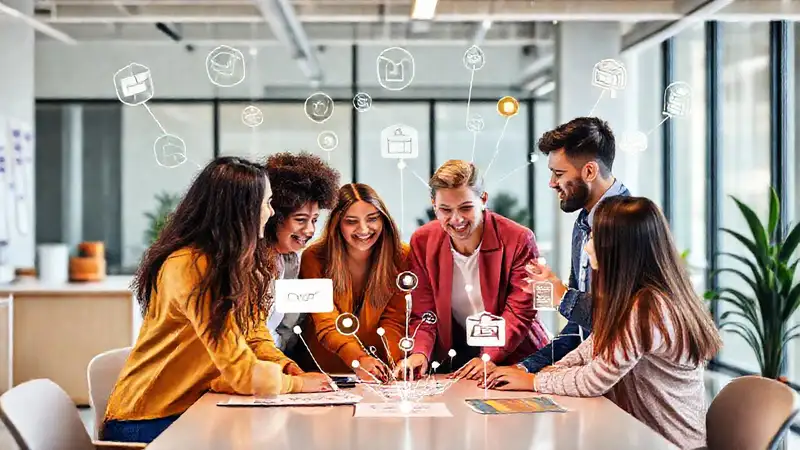 Jóvenes profesionales colaborando en oficina creativa