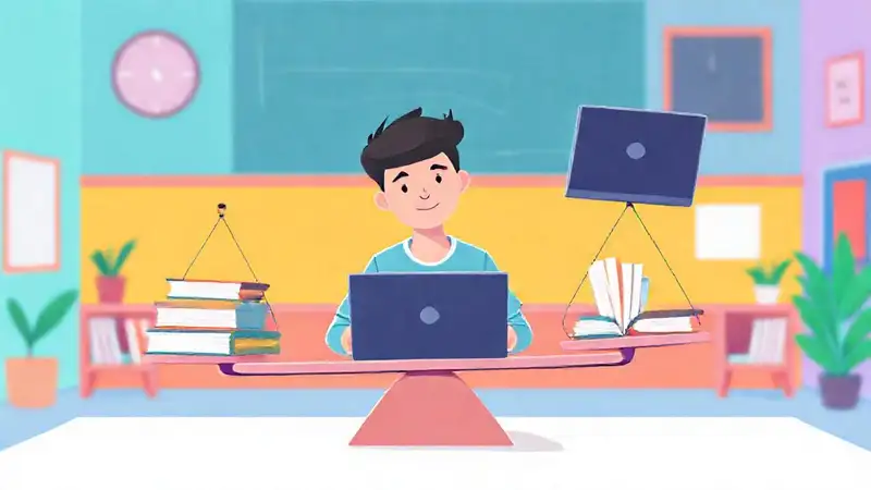 Estudiante equilibra libros y laptop en aula