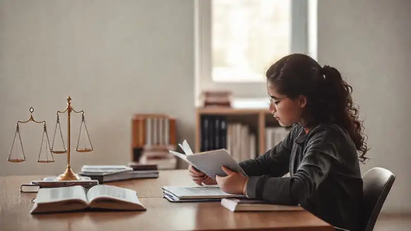 Estudiante estudia en un espacio legal minimalista