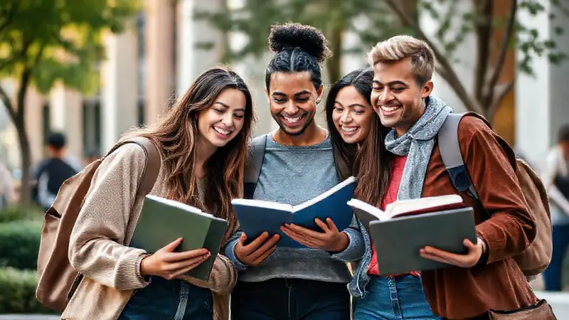 Estudiantes universitarios colaborando en ambiente cálido
