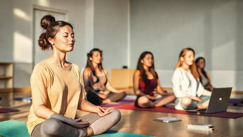 Estudiantes de derecho meditan en aula tranquila