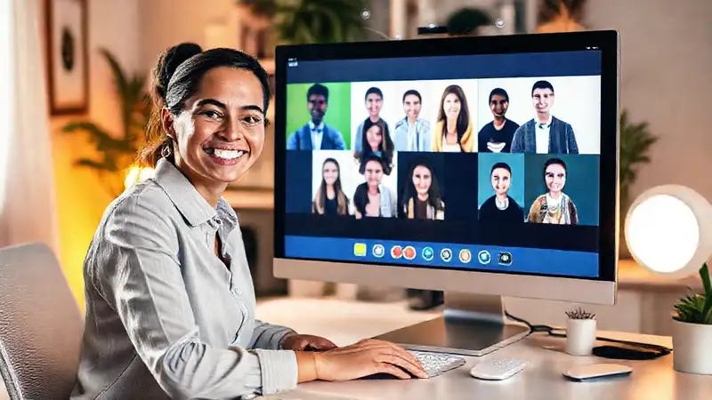 Trabajador social digital en entorno cálido y profesional