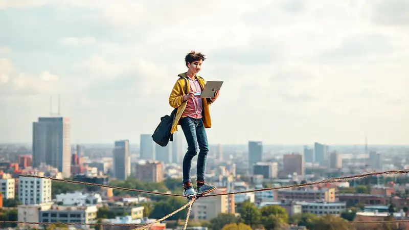 Estudiante equilibrando estudio y vida urbana