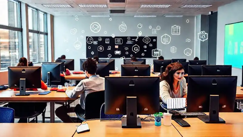 Aula moderna con tecnología y diseño futurista