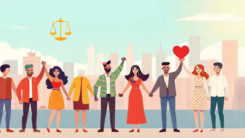 Diversas personas unidas con símbolos de ética