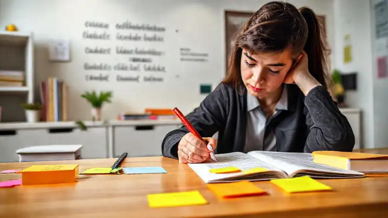 Estudiante estudiando en escritorio inspirador y ordenado