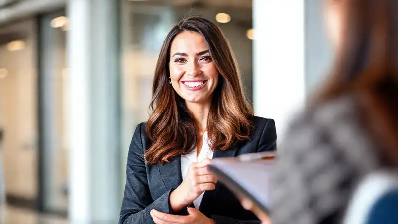 Mujer profesional entrevistando con confianza