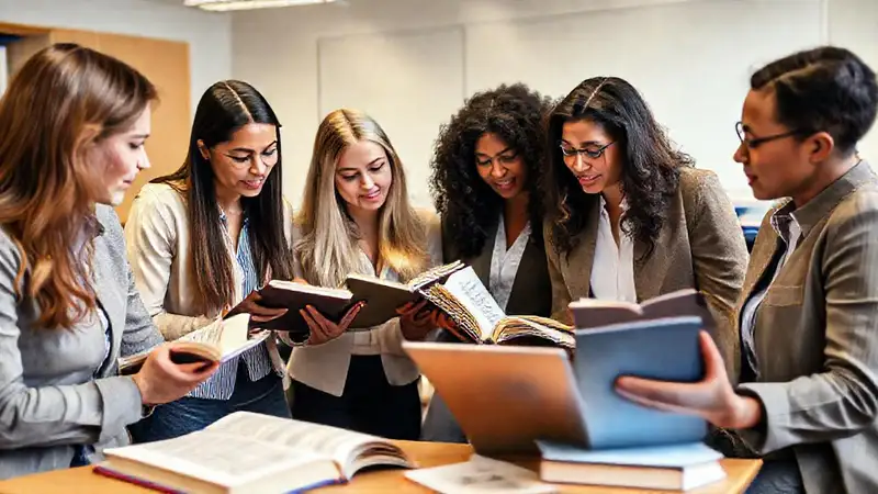 Estudiantes estudian y discuten en grupo